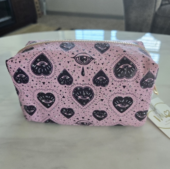 Imoshion Cosmetic Makeup Bag Canvas Signature Logo Zip Around Pink Barbie - Picture 4 of 11